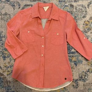 Coral Tommy Girl button down blouse w/ sheer back